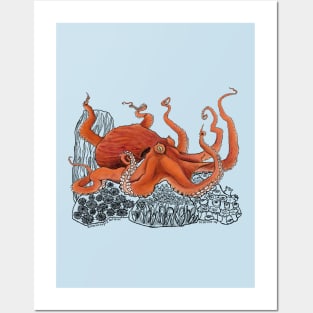 Red Giant Octopus Doodle-teal Posters and Art